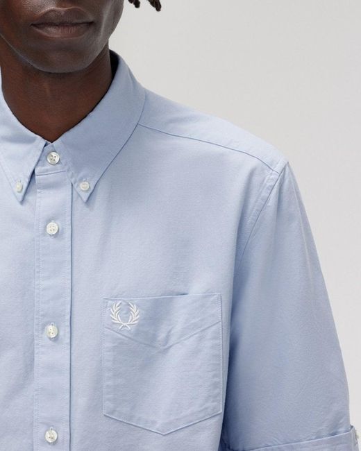 Fred Perry Blue Short Sleeve Oxford Shirt for men