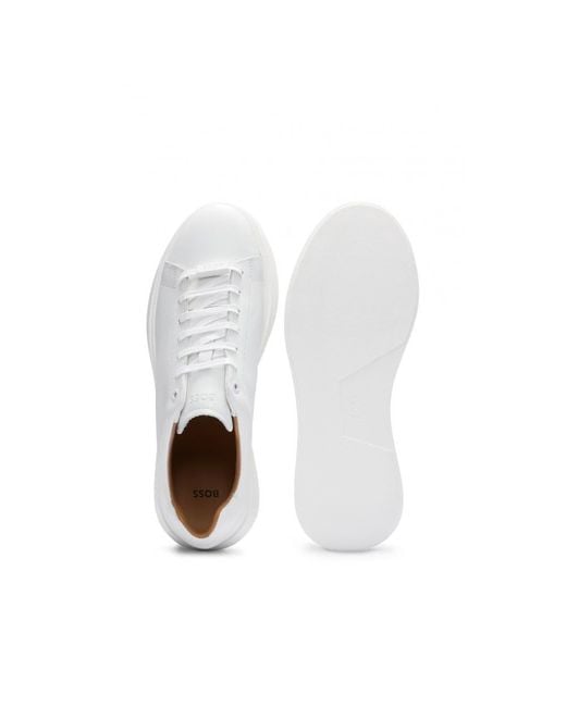 Boss White Bulton Runn Polished Leather Trainers With Rubber Outsole Nos for men