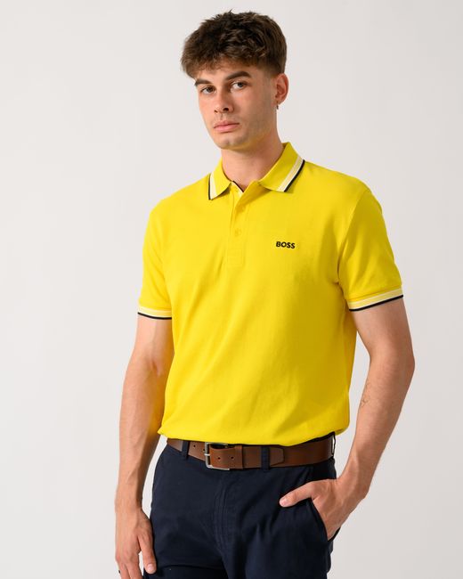 Boss Yellow Paddy Cotton-Piqué Polo Shirt With Contrast Logo for men