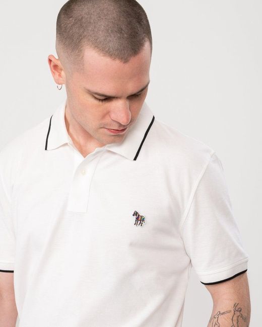 Paul Smith White Ps Regular Fit Short Sleeve Zebra Polo Shirt With Contrast Tipping for men