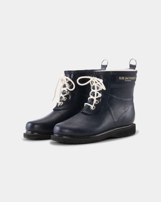 Ilse Jacobsen Blue Rub Laced Short Rubber Boots