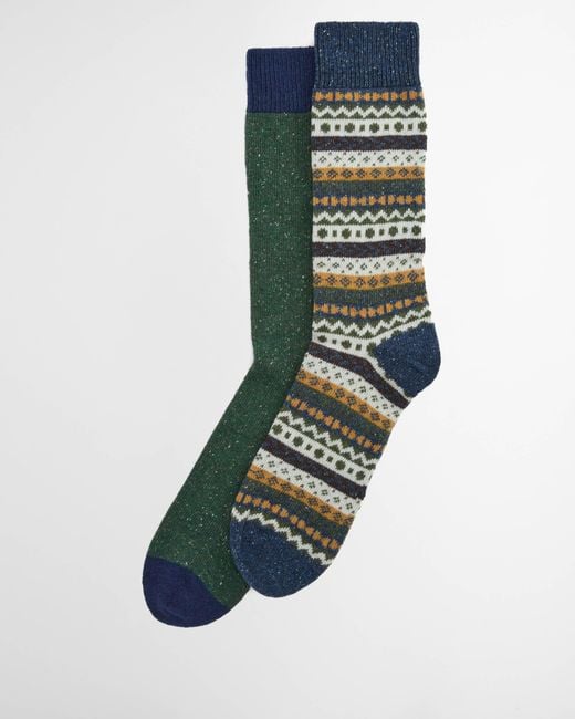 Barbour Green Fair Isle Socks 2 Pack for men