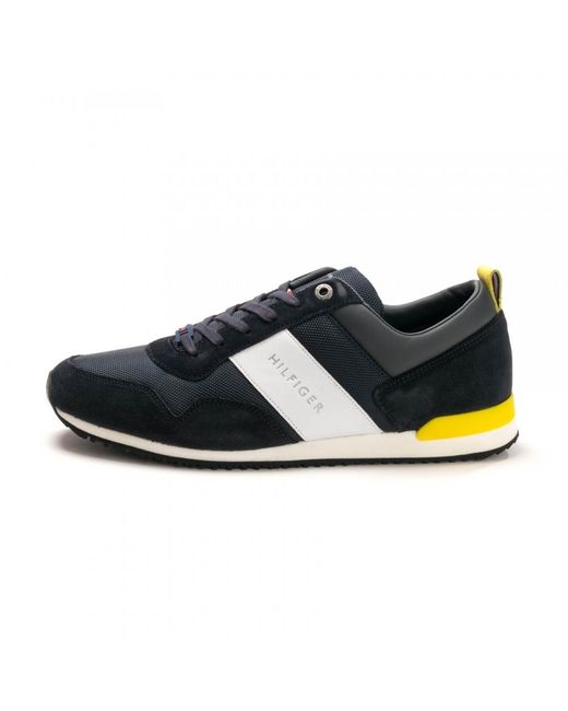 tommy hilfiger material mix lightweight logo trainer in black