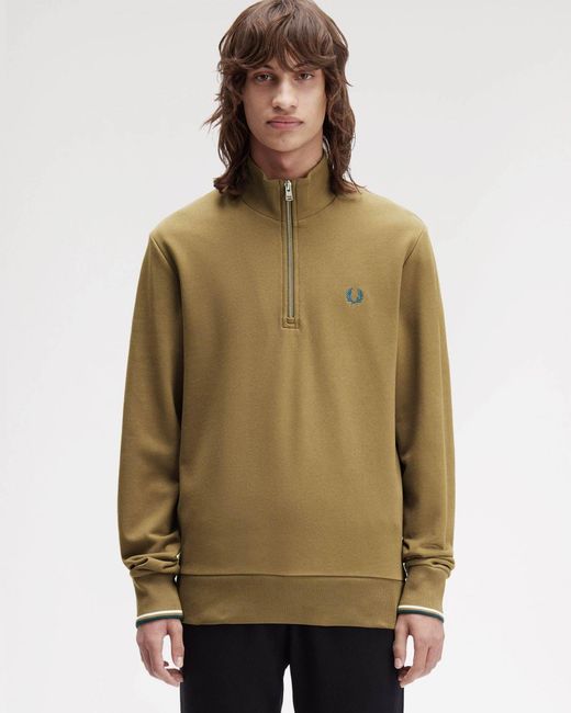 Fred Perry Brown Half Zip Sweatshirt for men