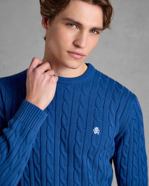 Joules Blue Hillside Cable Knit Crew Neck Jumper for men