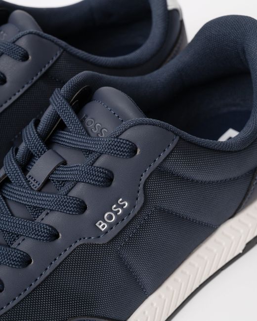 Boss Blue Titanium Runn Low-Top Trainers With Textured Uppers for men