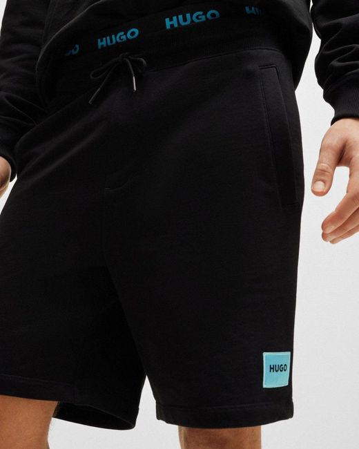 HUGO Black Diz222 Cotton Terry Shorts With Logo Label for men