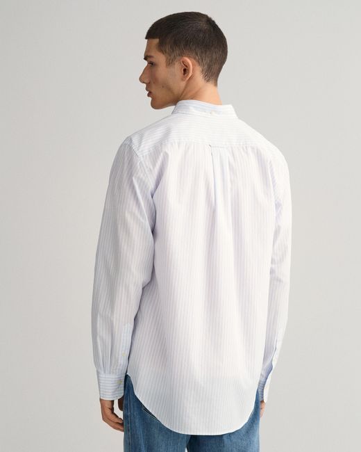 Gant White Regular Fit Long Sleeve Poplin Stripe Shirt for men