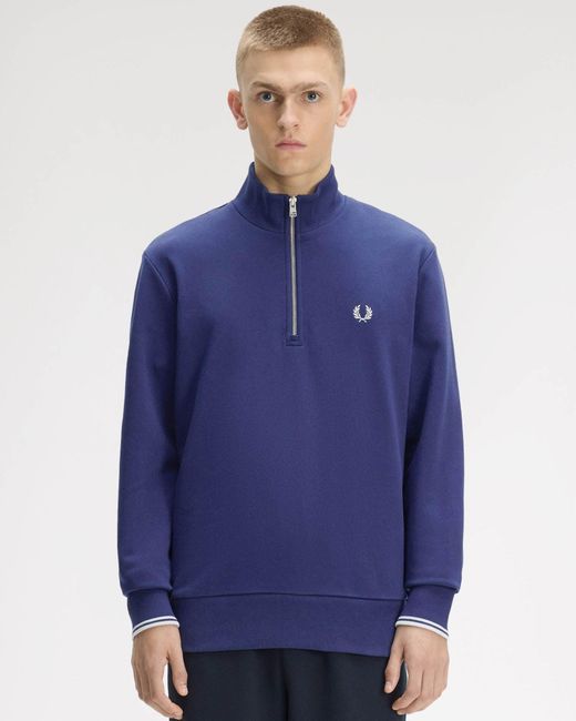 Fred Perry Blue Half Zip Sweatshirt for men