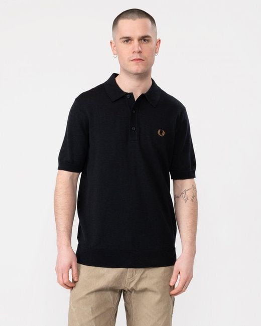 Fred Perry Black Classic Knitted Shirt for men