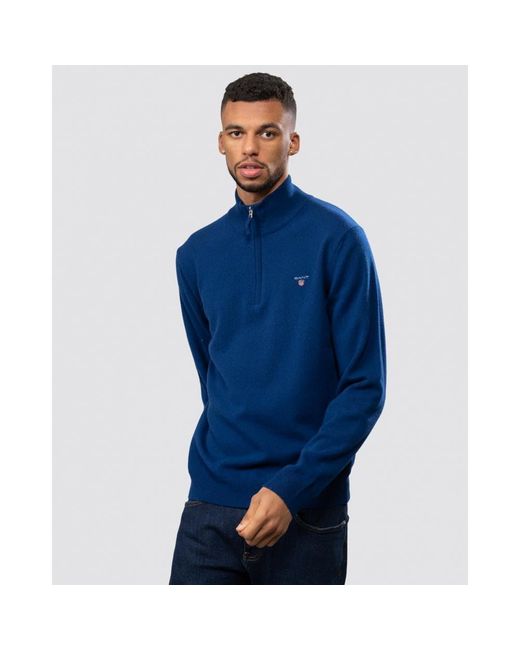 GANT Super Fine Lambswool Half Zip Sweater in Blue for Men | Lyst UK