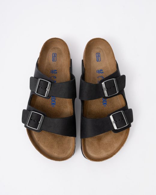 Birkenstock Black Arizona Soft Footbed Oiled Leather Sandals for men