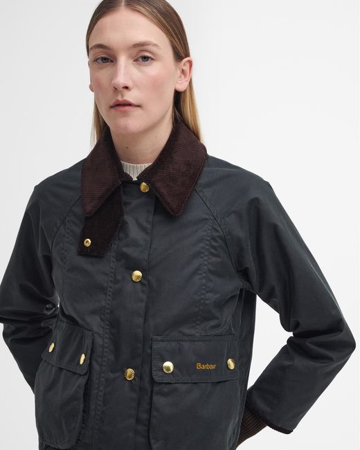 Barbour Gray Cropped Beadnell Wax Jacket