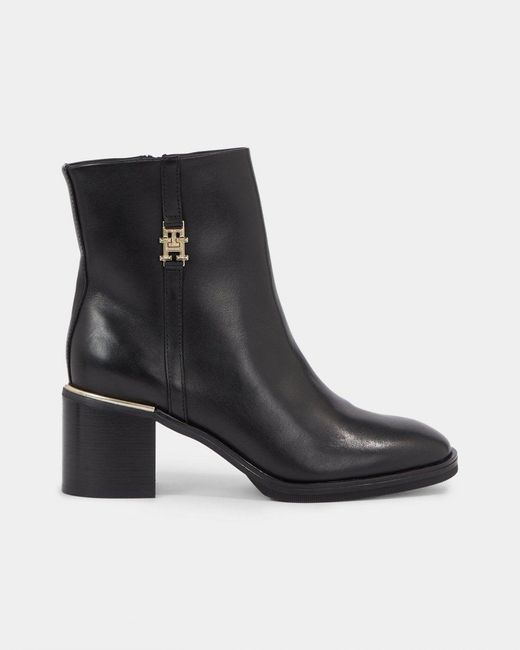 Tommy Hilfiger Feminine Th Hardware Midheel Boots in Black | Lyst Canada