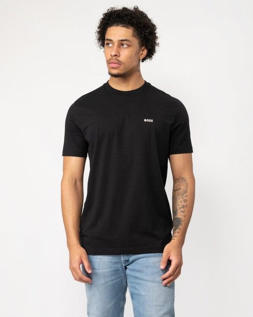 Boss Black Tee Stretch Cotton T-shirt With Contrast Logo for men