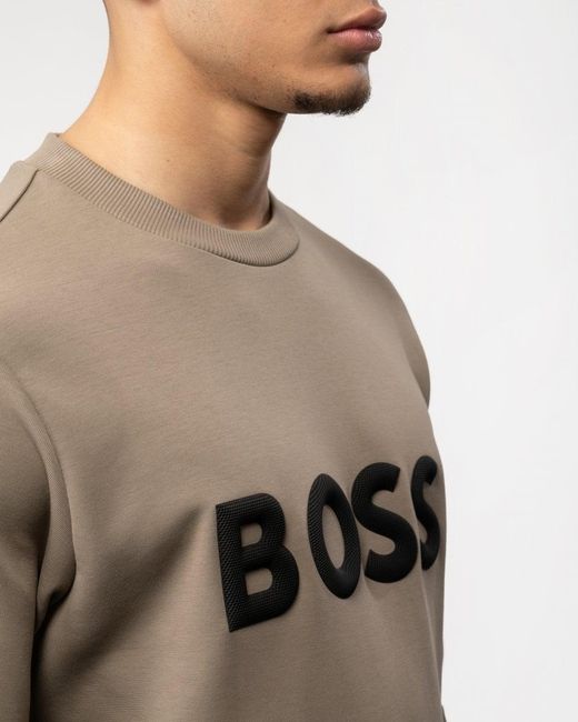 Boss Brown Salbo 1 Cotton Blend Sweatshirt With 3d-moulded Logo for men