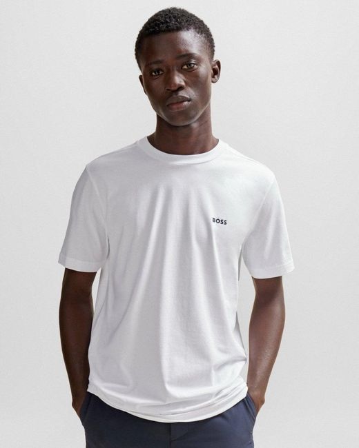 Boss White Tee Stretch Cotton T-shirt With Contrast Logo Nos for men