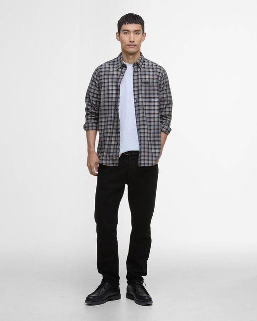 Barbour Gray Hawks Check Long Sleeve Oxford Shirt for men