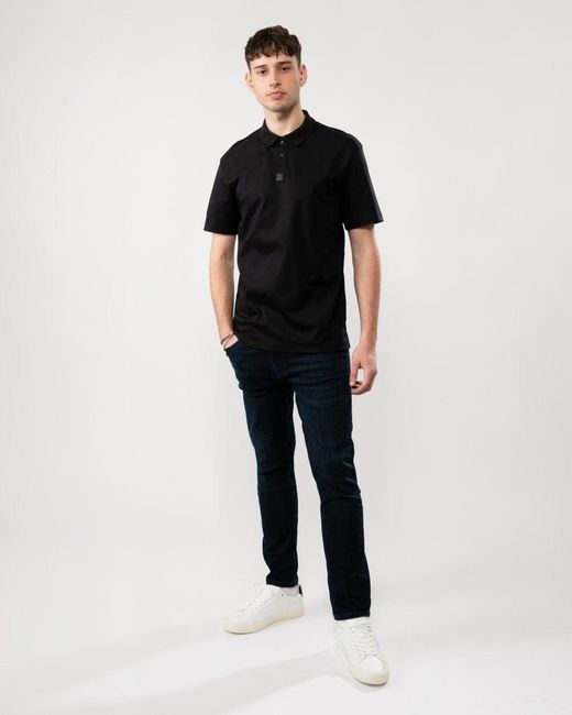 HUGO Black Deabono Interlock Cotton Polo Shirt With Stacked Logo Size: M for men