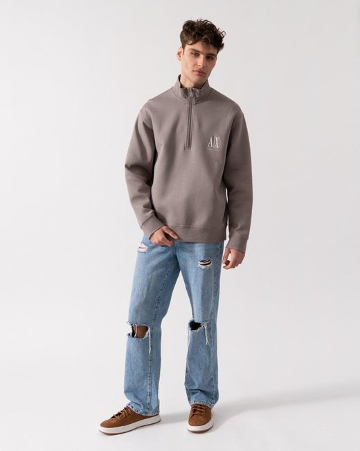 ARMANI EXCHANGE Brown Embroidered A|x Logo 1/4 Zip Sweatshirt for men