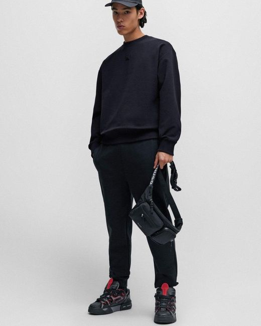 HUGO Black Dettil Stretch-cotton Sweatshirt With Stacked Logo for men