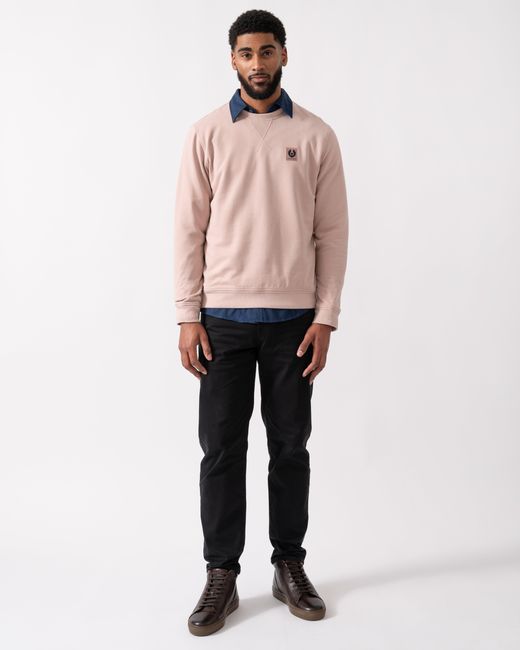 Belstaff Pink Crew Neck Sweatshirt With Logo Patch for men