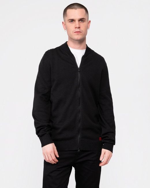 HUGO Black San Jaque-C Double Zip Cardigan 001, Size: L for men
