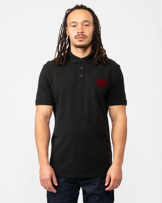 HUGO Dereso_v Logo Label Polo Shirt in Black for Men | Lyst