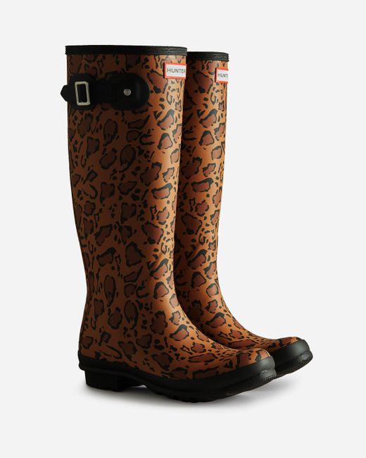 Hunter Brown Original Tall Leopard Print Boot
