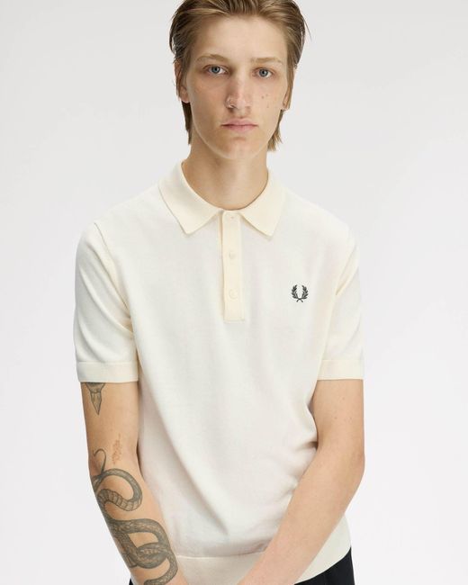 Fred Perry White Cotton Knitted Shirt for men