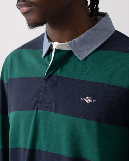 Gant Green Regular Fit Chambray Stripe Heavy Rugger Colour: 373 Deep Forest, Size: L for men