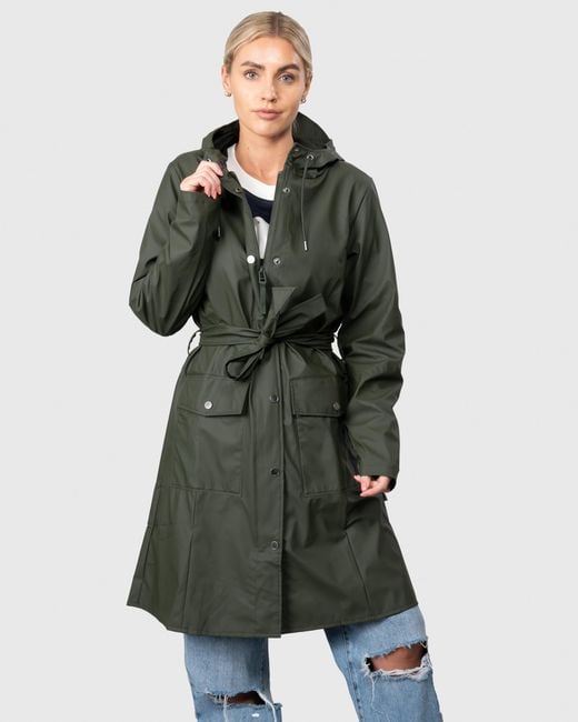 Rains Green Curve Long Jacket