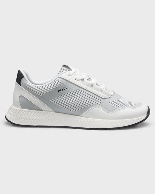 Boss White Reflective-Nylon Trainers With Ridged Sole for men