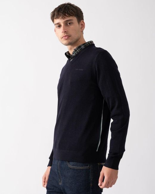 Ted Baker Blue Anjo V-Neck Jumper Size: L for men