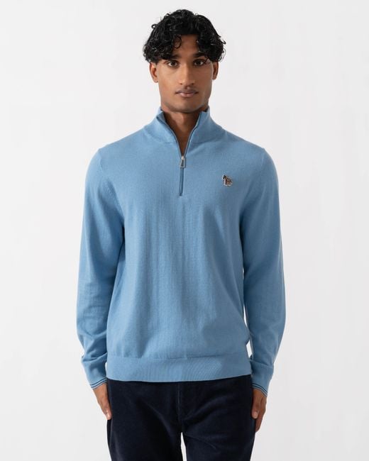 Paul Smith Blue Ps 1/4 Zip Zebra Badge Sweater for men