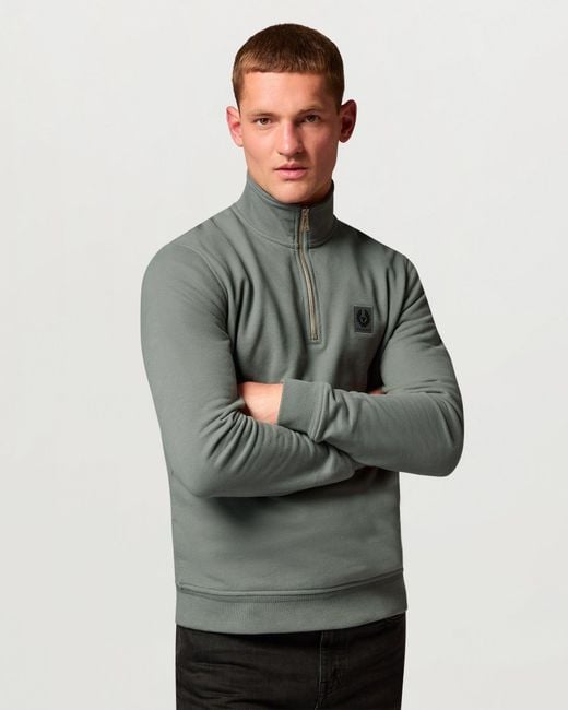 Belstaff Gray Logo Quarter Zip Sweatshirt for men