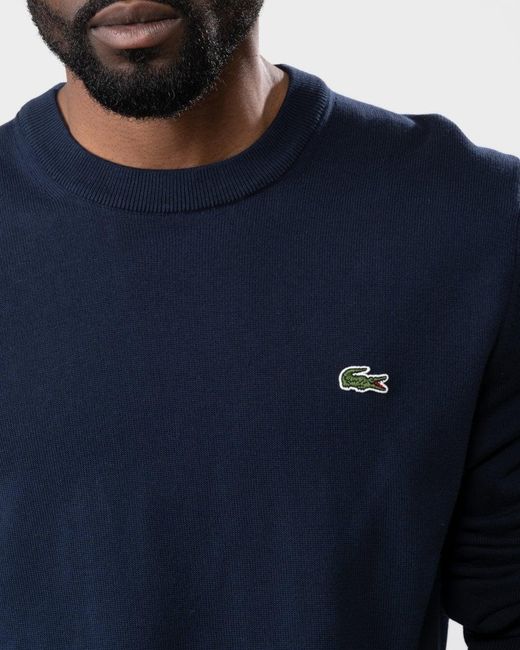 Lacoste Blue Organic Cotton Crew Neck Sweater Size: M for men