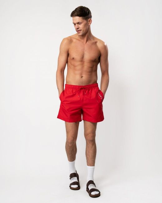 Tommy Hilfiger Red Medium Drawstring Swim Shorts for men