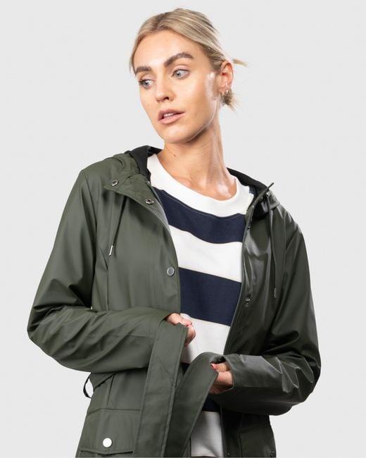 Rains Green Curve Long Jacket