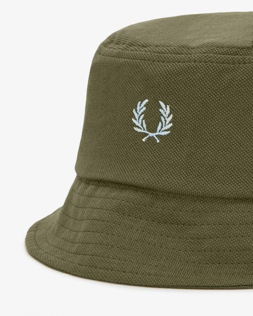 Fred Perry Green Pique Bucket Hat for men