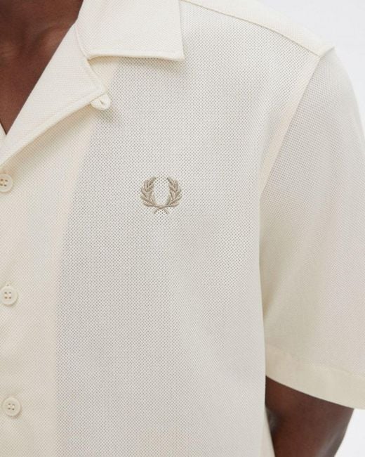 Fred Perry White Woven Mesh Revere Collar Shirt for men