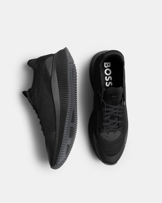 BOSS by HUGO BOSS Titanium Evo Sock Trainers With Knitted Upper And  Fishbone Sole in Black for Men | Lyst