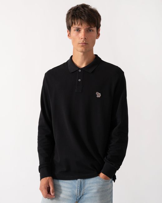 Paul Smith Black Ps Long Sleeve Plain Polo Shirt With Zebra Logo for men