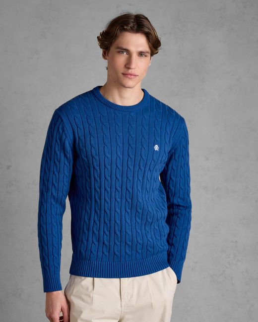 Joules Blue Hillside Cable Knit Crew Neck Jumper for men