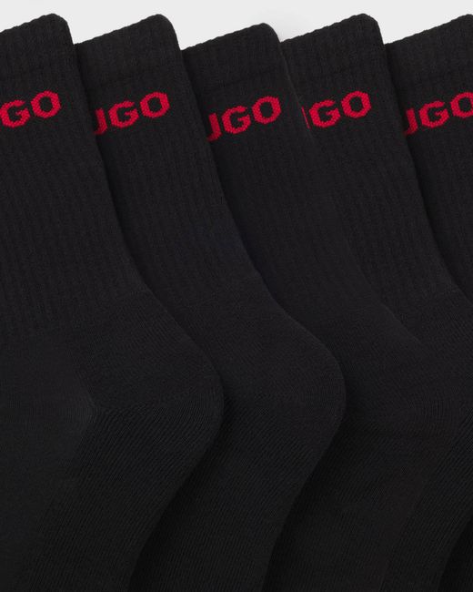 HUGO Black 6 Pack Qs Rib Logo Combed Cotton Socks for men