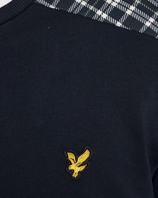 Lyle & Scott Blue Check Panelled Crew Neck Sweatshirt for men