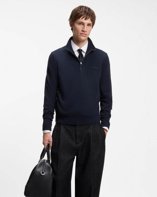 HUGO Blue San Quintus-C2 1/4 Zip Funnel Neck Jumper for men