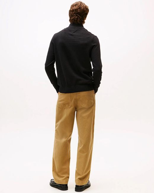 Tommy Hilfiger Black Organic Cotton Cashmere Zip-Mock Sweater for men