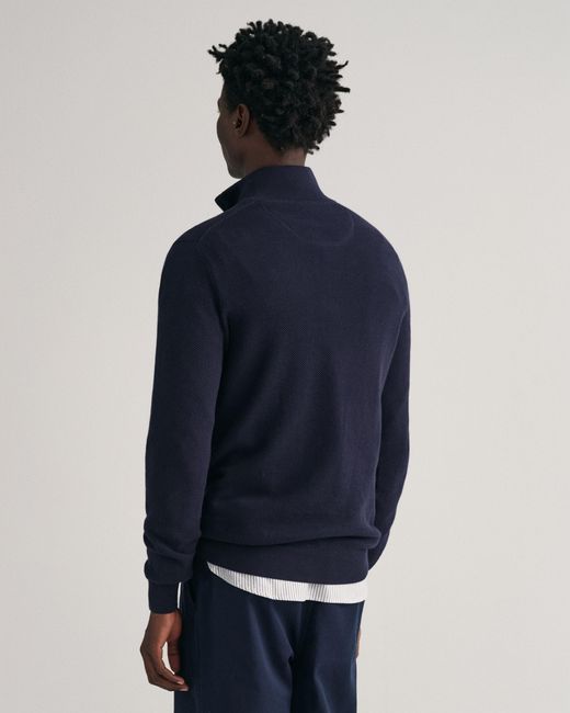 Gant Blue Cotton Pique Half Zip Jumper Size: L for men
