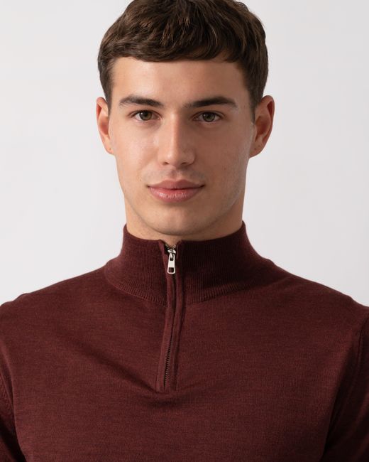 Oliver Sweeney Red Curragh 1/4 Zip Funnel Neck Merino Wool Jumper for men